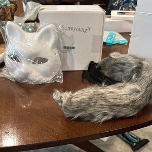 White Fox Mask and Gray Tail Set